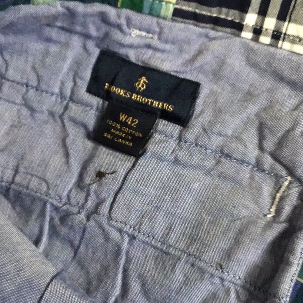 Brooks Brothers Madras -Blue, Green & White Plaid Flat Front Shorts size 42 - Picture 2 of 10